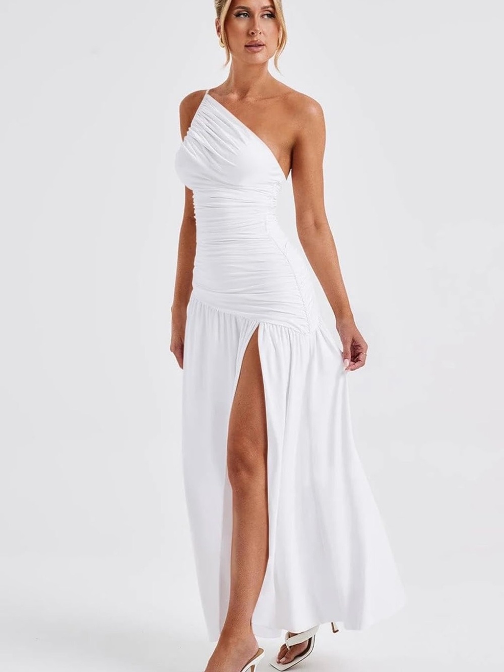Memoriesea Women’s Sexy One-Shoulder High Split Ruched Cocktail Party Dress NWOT